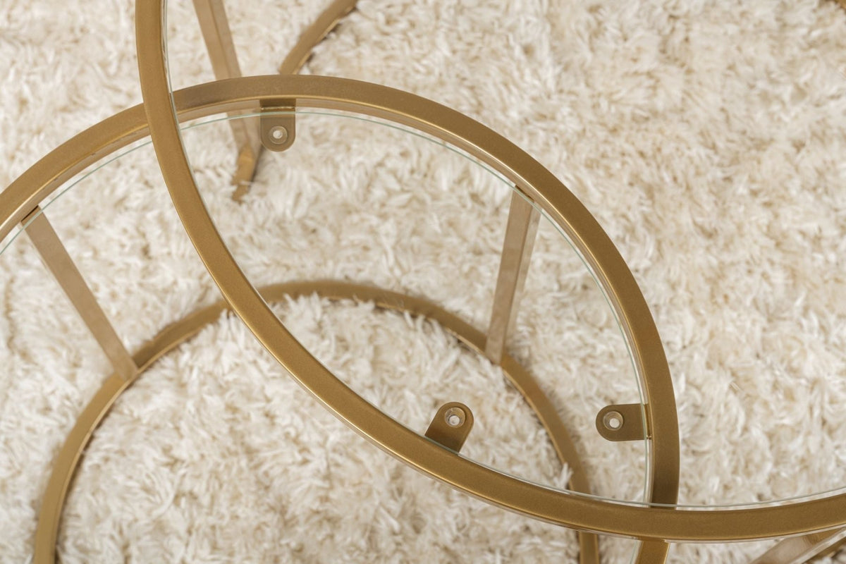 Coffee Tables - Modern Round Coffee Table Set of 2 Uru Gold - Transparent Glass - 60/42 cm - Dimehouse