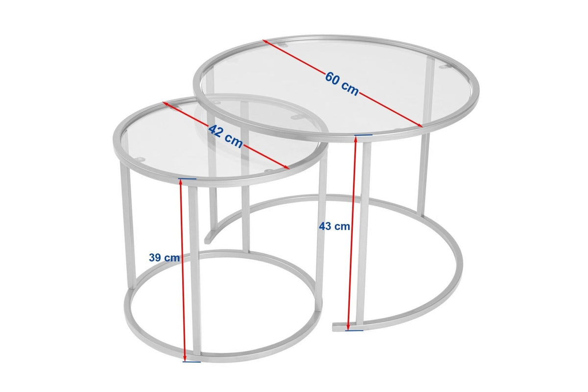 Coffee Tables - Modern Round Coffee Table Set of 2 Uru Gold - Transparent Glass - 60/42 cm - Dimehouse