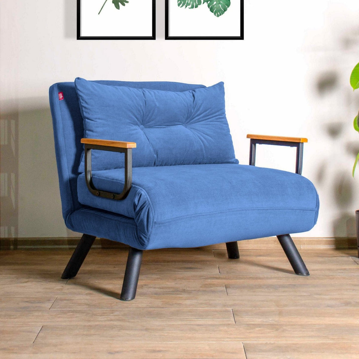 Armchairs - Scandinavian sleeping armchair Blue fabric linen look Sando - Dimehouse