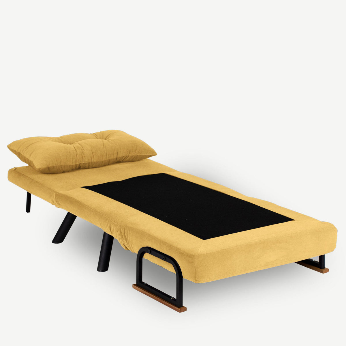 Armchairs - Scandinavian sleeping armchair Mustard Yellow fabric linen look Sando - Dimehouse