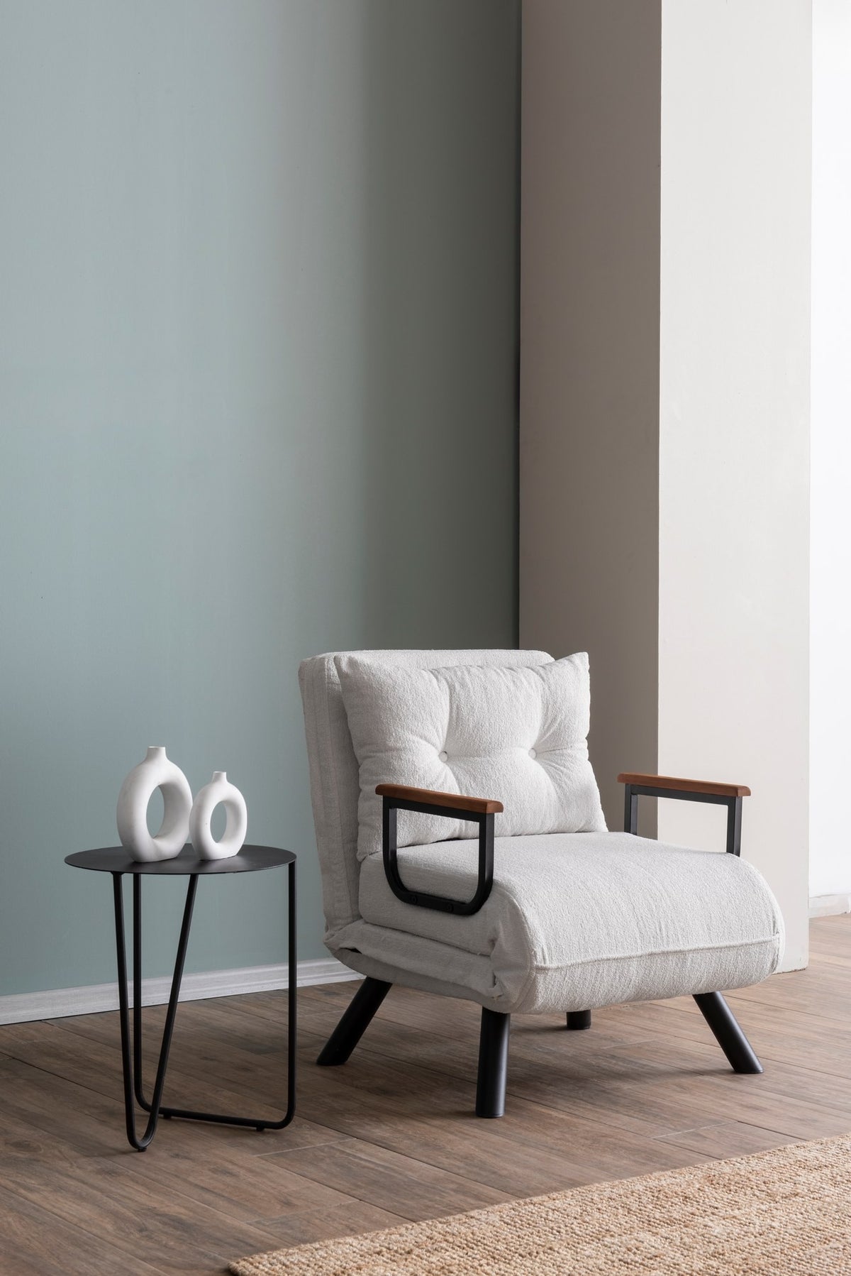 Armchairs - Scandinavian sleeping armchair Cream teddy fabric Sando - Dimehouse