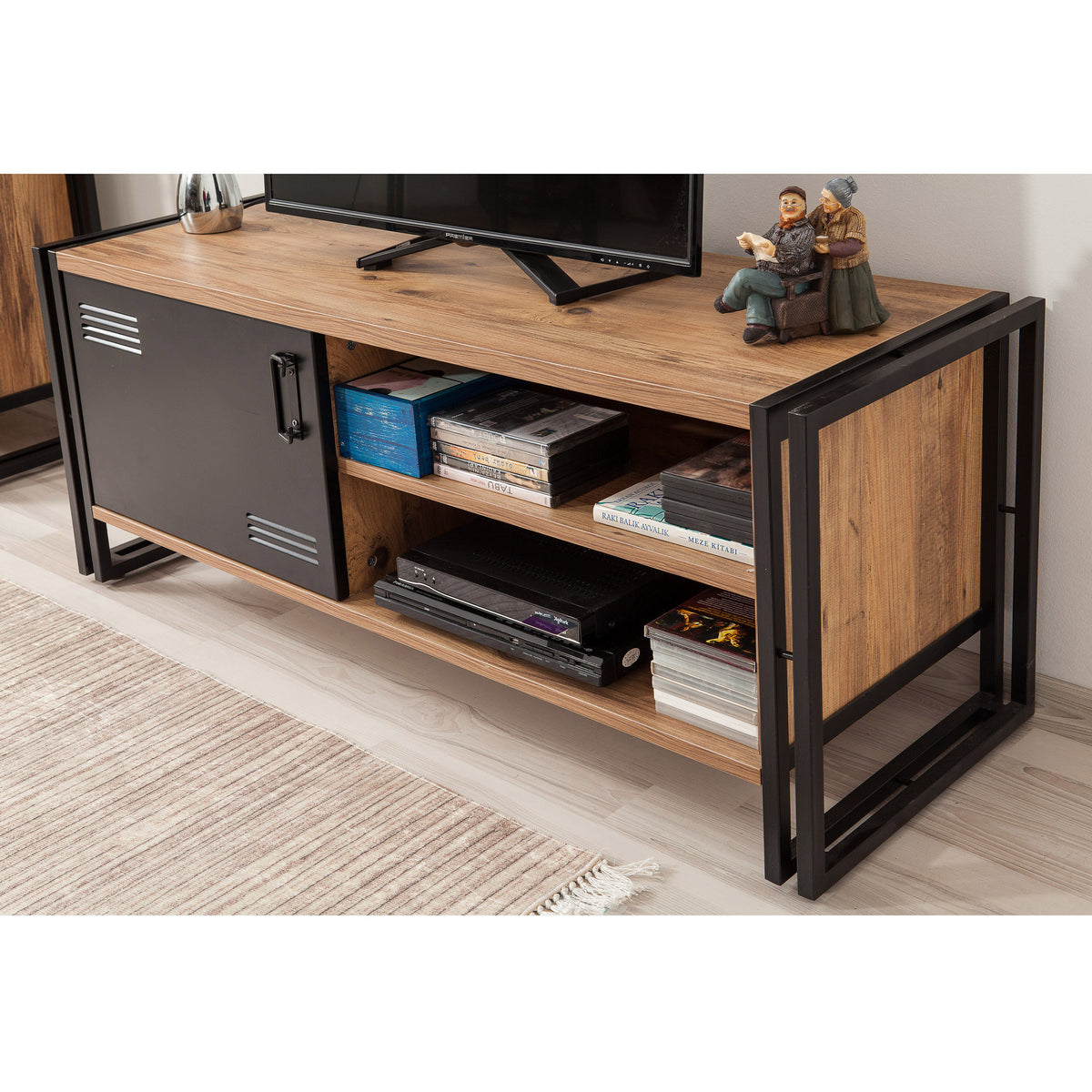 TV Furniture - TV Furniture Cosmo Atlantic Pine Black Melamine 130x50x45 cm - Dimehouse
