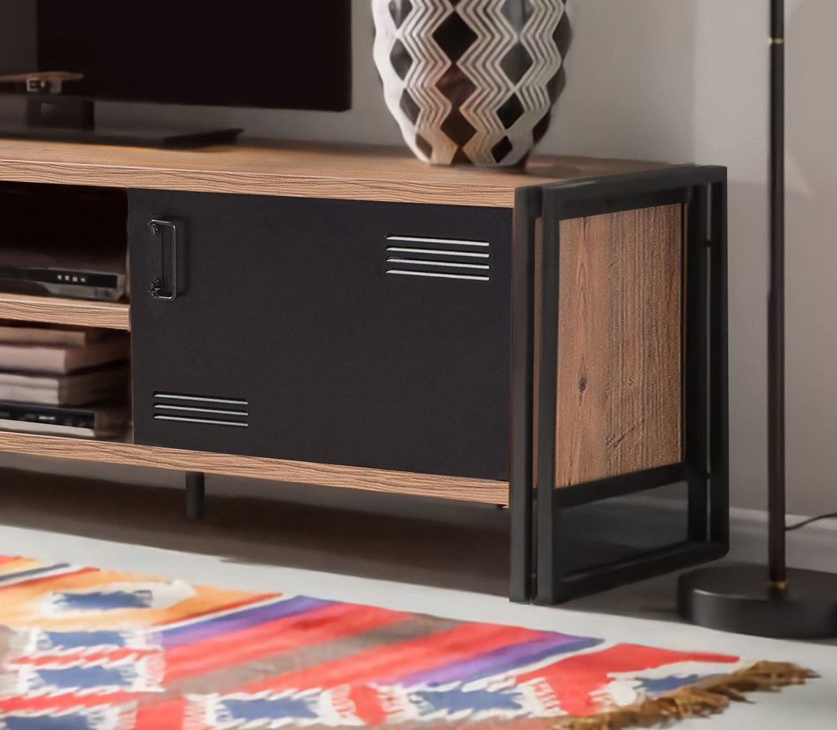 TV Furniture - TV Furniture Cosmo Atlantic Pine Black Melamine 180x50x45 cm - Dimehouse