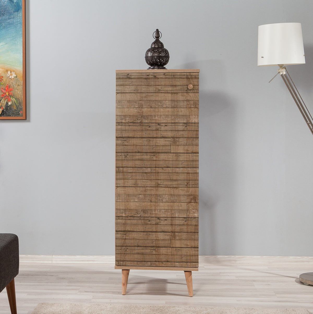 Shoe cabinets - Shoe cabinet Filinta Sonoma Oak Slats Melamine 50x135x38 cm - Dimehouse