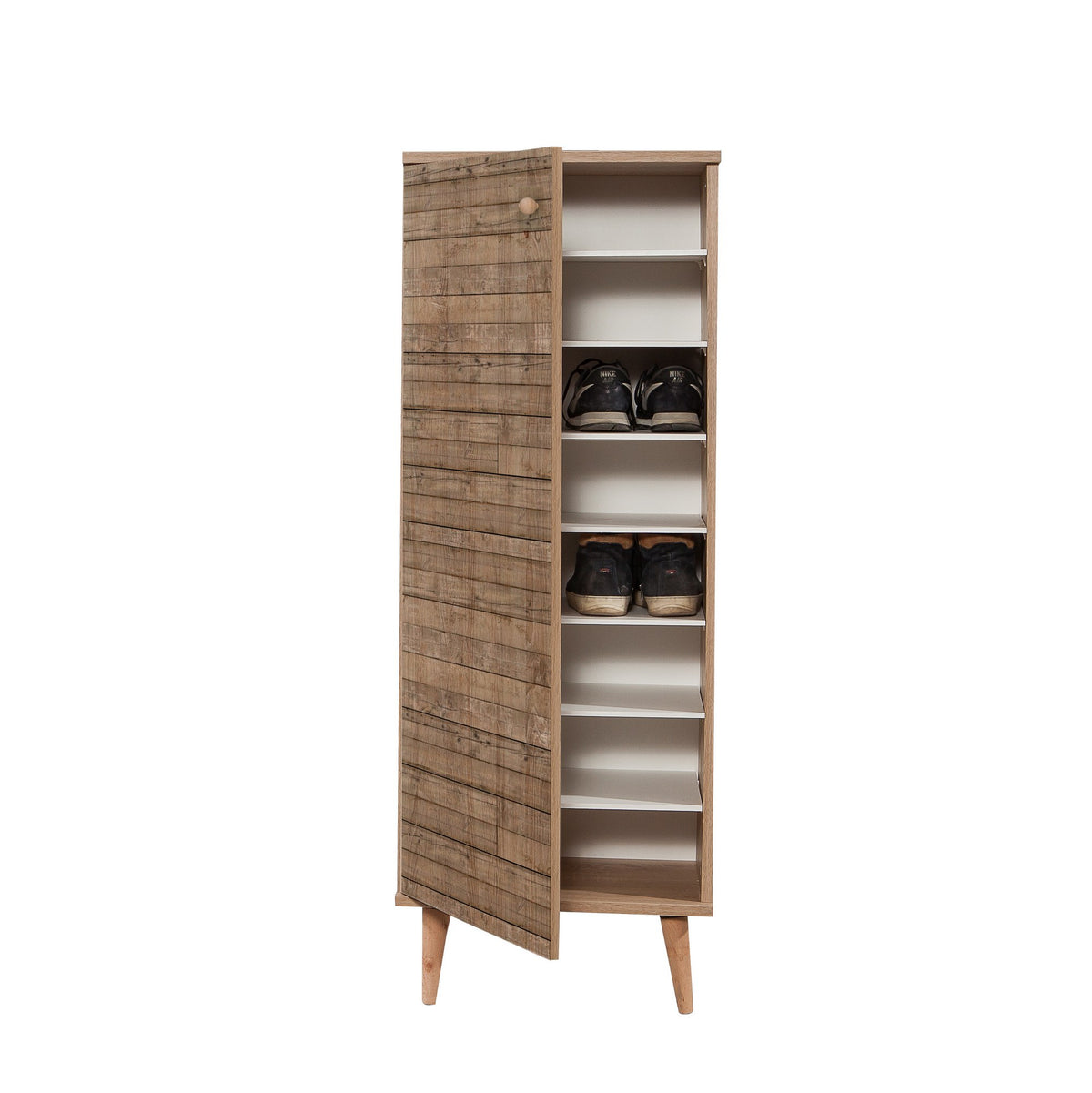 Shoe cabinets - Shoe cabinet Filinta Sonoma Oak Slats Melamine 50x135x38 cm - Dimehouse