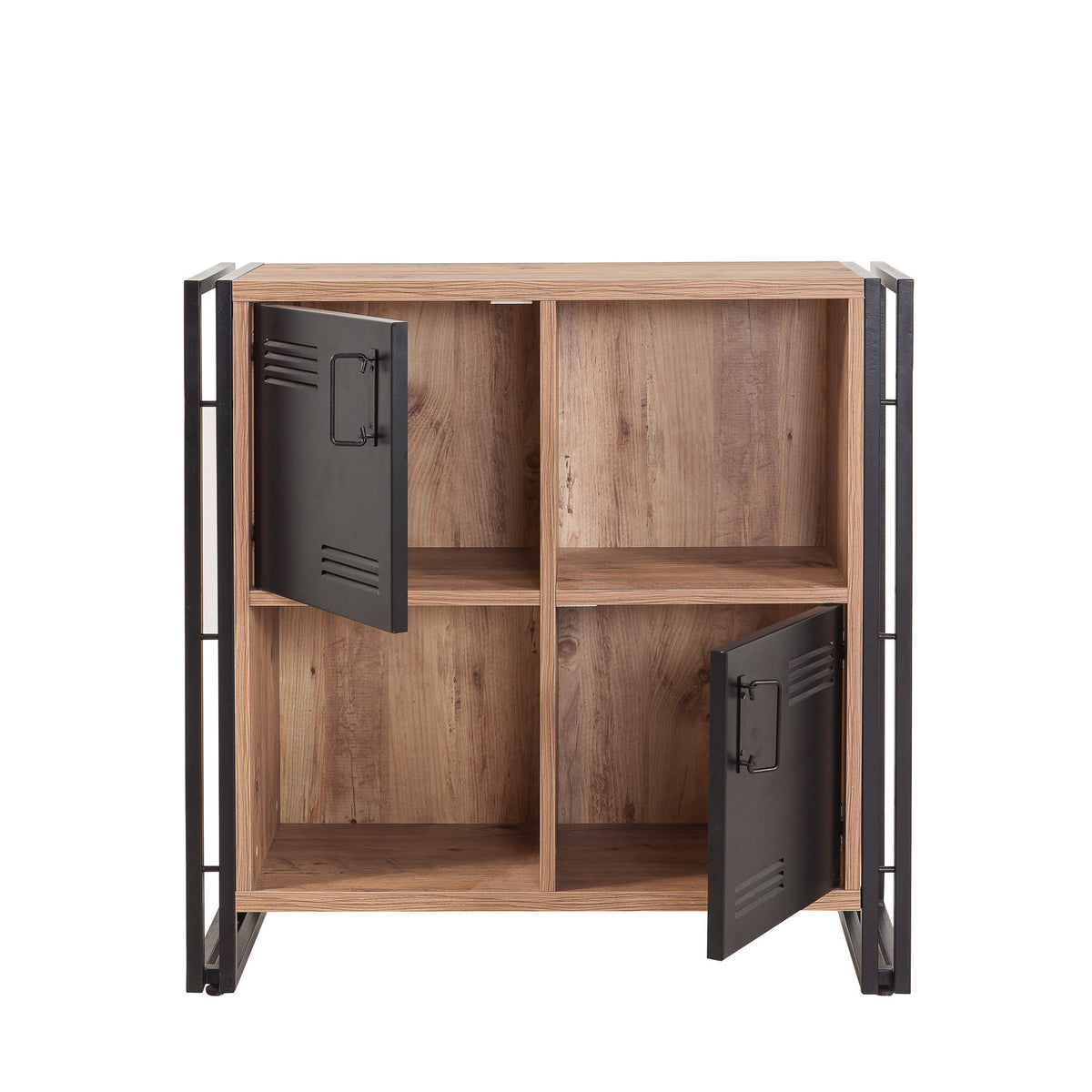 Bookcases - Industrial sideboard pine wood melamine black metal Cosmo 89x89x35 cm - Dimehouse
