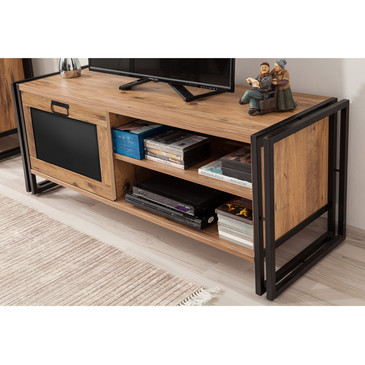 TV Furniture - TV Furniture Arcas Atlantic Pine Black Melamine 130x50x45 cm - Dimehouse