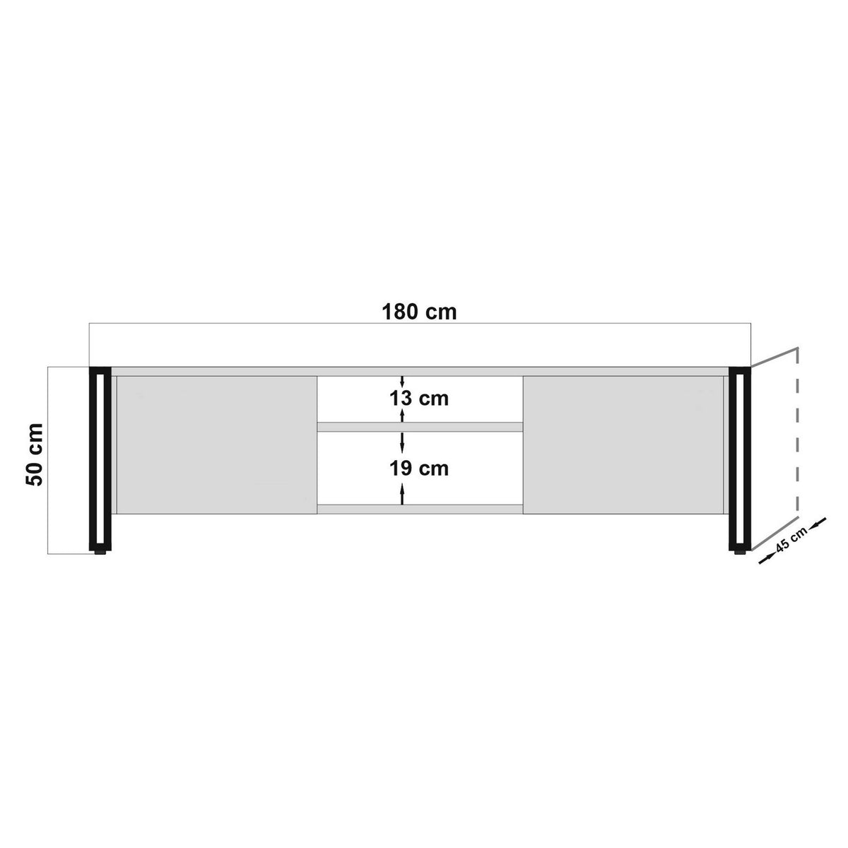 TV Furniture - TV Furniture Arcas Atlantic Pine Black Melamine 180x50x45 cm - Dimehouse