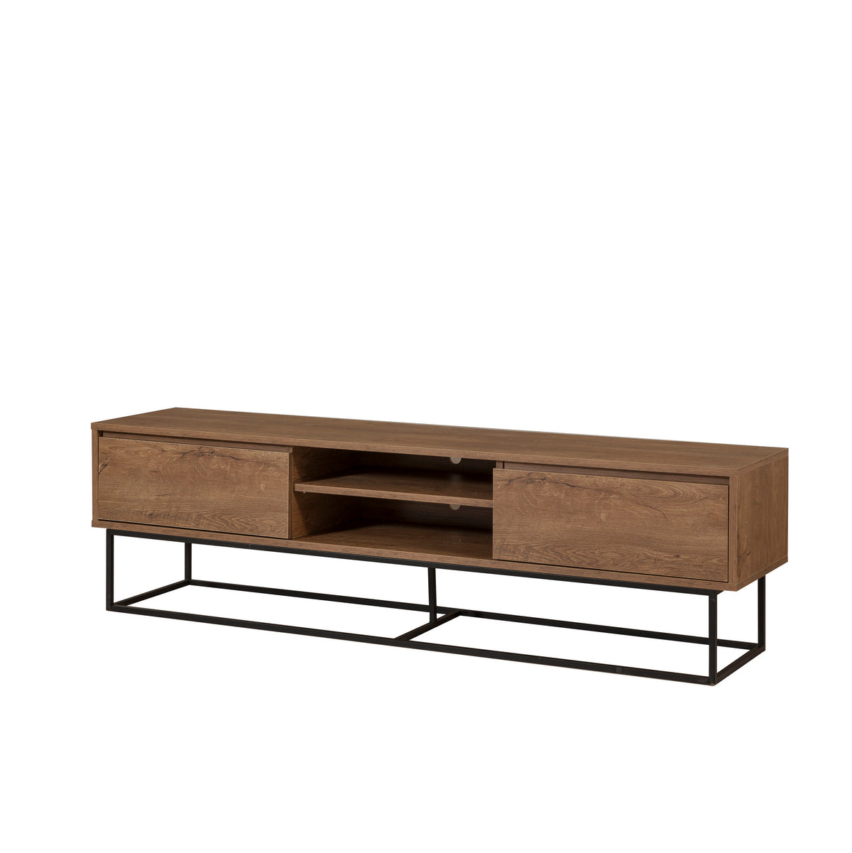 TV Furniture - TV Furniture Rodez Walnut Black Melamine 180x50x40 cm - Dimehouse