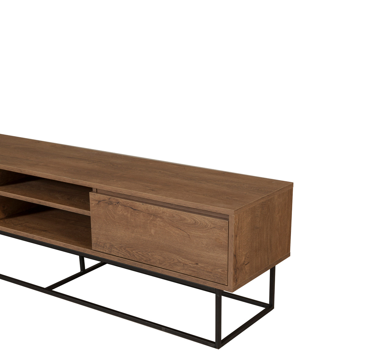 TV Furniture - TV Furniture Rodez Walnut Black Melamine 180x50x40 cm - Dimehouse