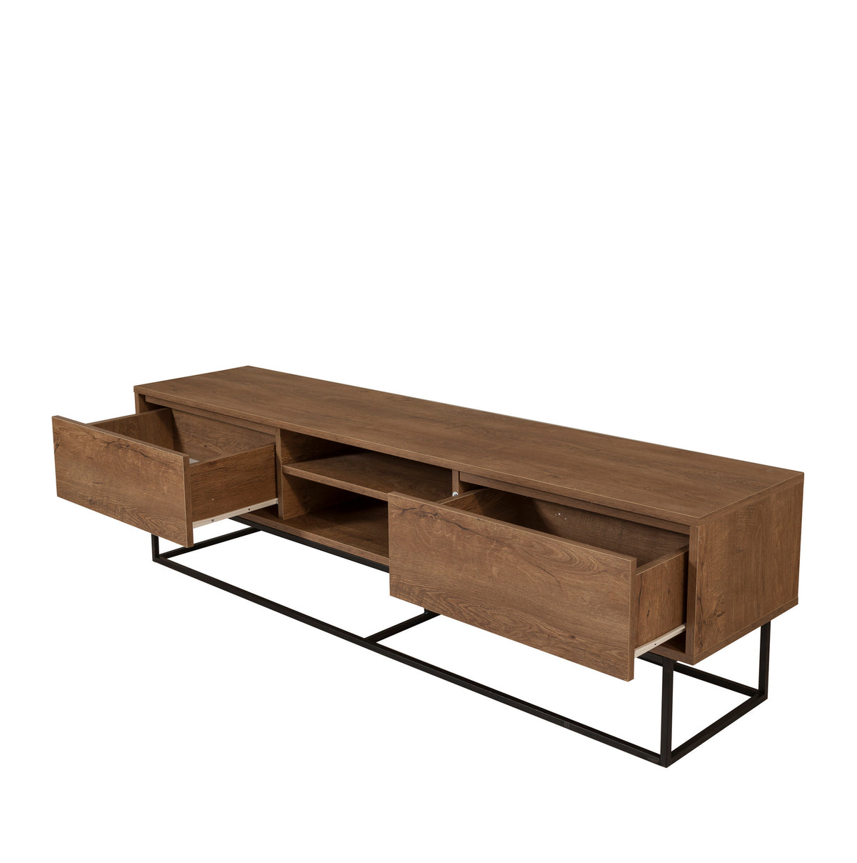 TV Furniture - TV Furniture Rodez Walnut Black Melamine 180x50x40 cm - Dimehouse