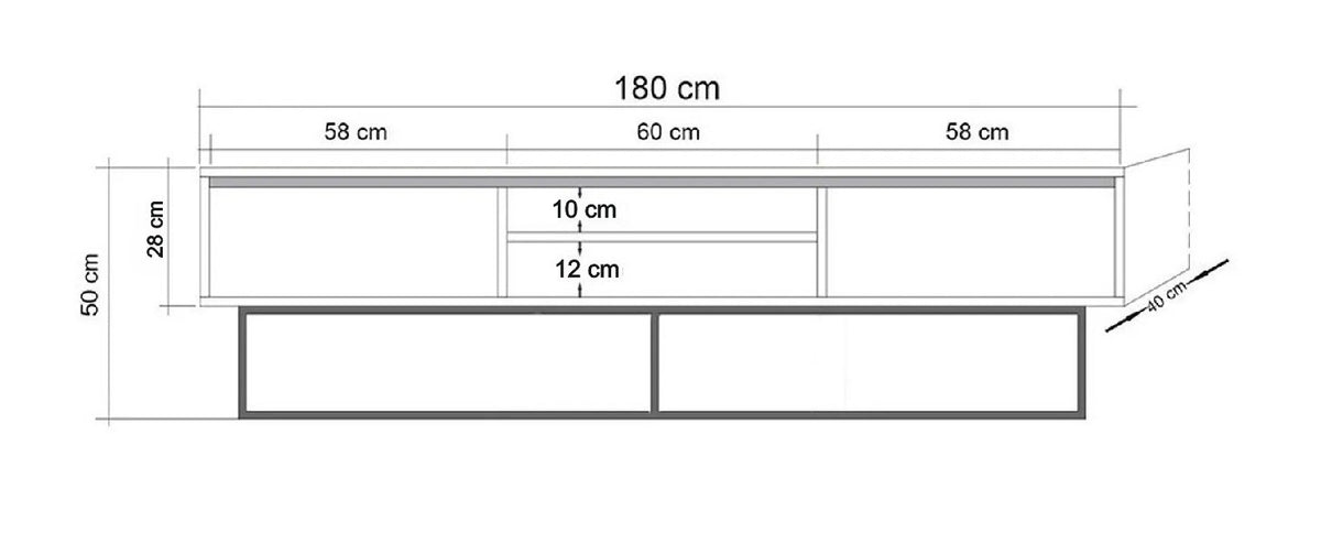 TV Furniture - TV Furniture Rodez Walnut Black Melamine 180x50x40 cm - Dimehouse