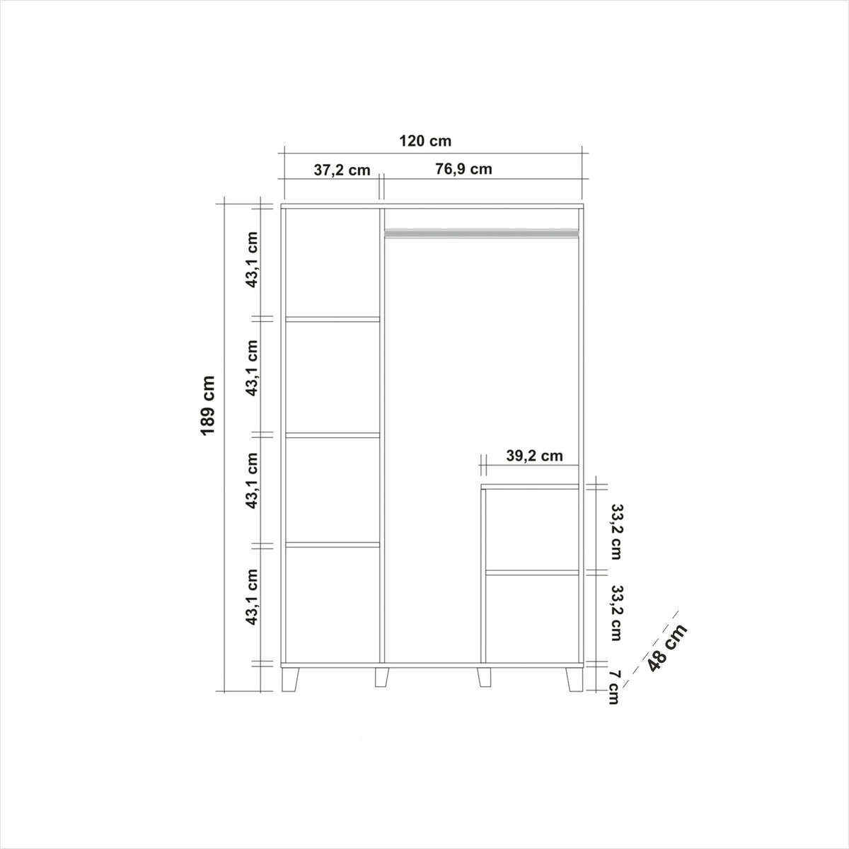 Wardrobes - Wardrobe Hedera Atlantic Pine Wood Melamine 120x189x48 cm - Dimehouse