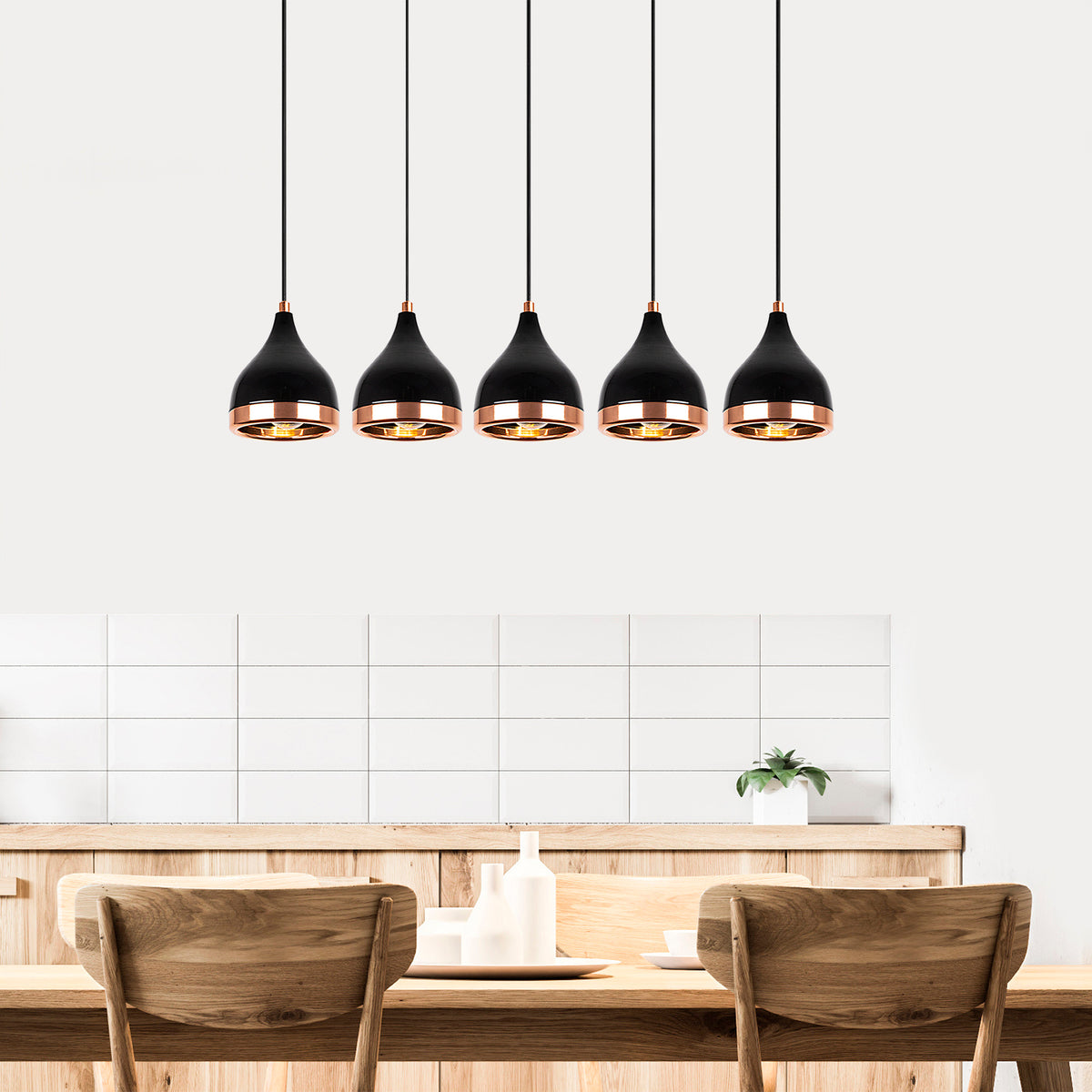 Hanging lamps - Hanging lamp 5 - lights Black Copper Metal Grip - Dimehouse