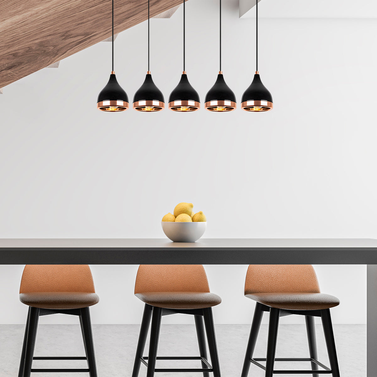 Hanging lamps - Hanging lamp 5 - lights Black Copper Metal Grip - Dimehouse