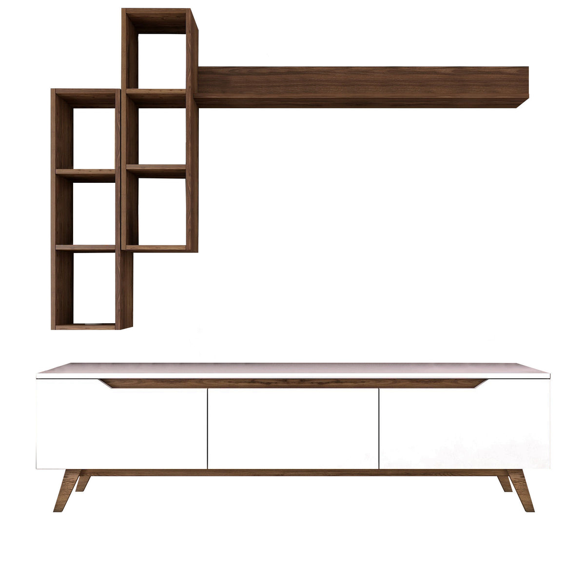 TV Furniture - TV Furniture Set Iona White Dark Walnut Melamine 180x48.6x35 cm - Dimehouse