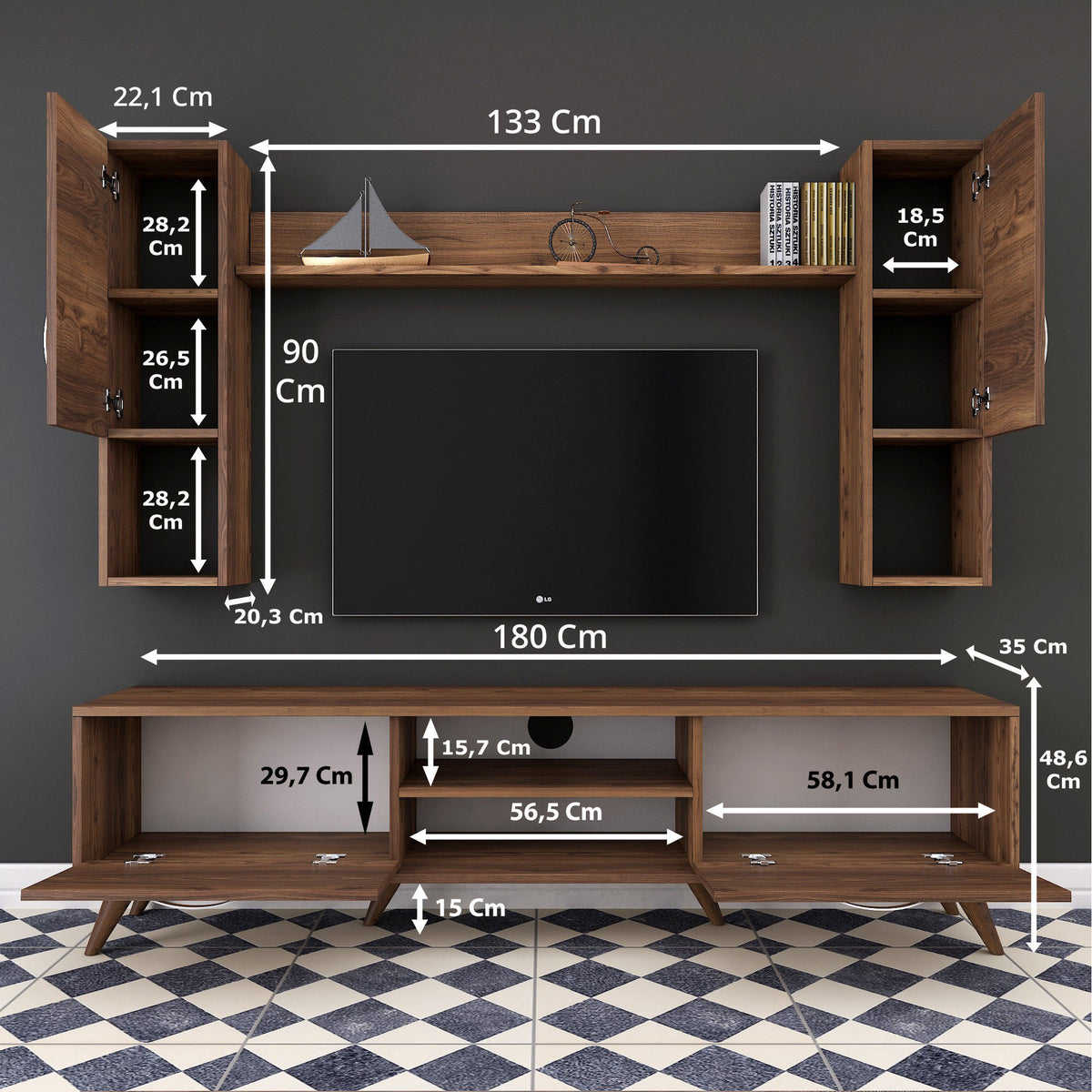 TV Furniture - TV Furniture Set Alta Walnut Melamine 180x48.6x35 cm - Dimehouse