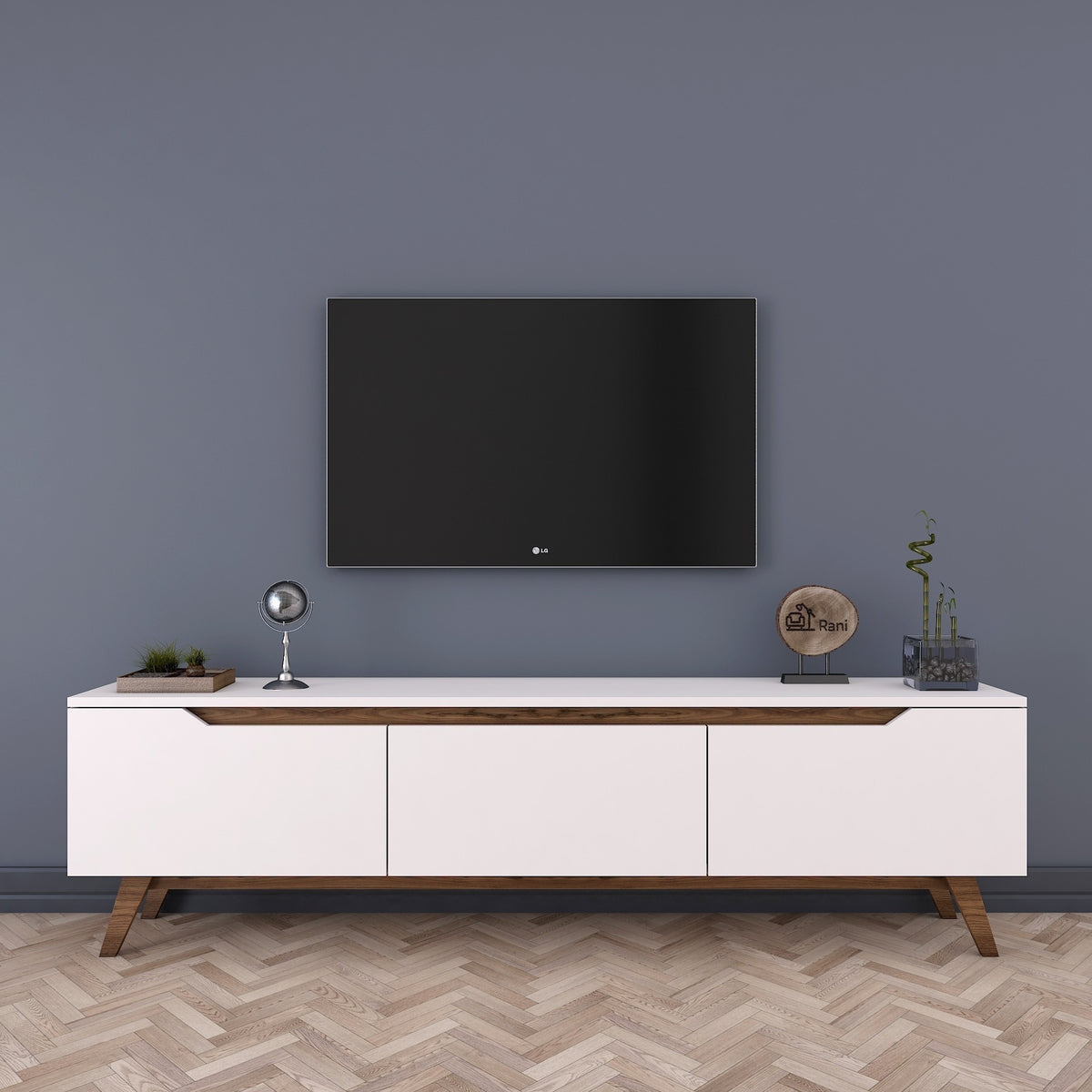 TV Furniture - TV Furniture Osiris White Dark Walnut Melamine 180x48.6x35 cm - Dimehouse