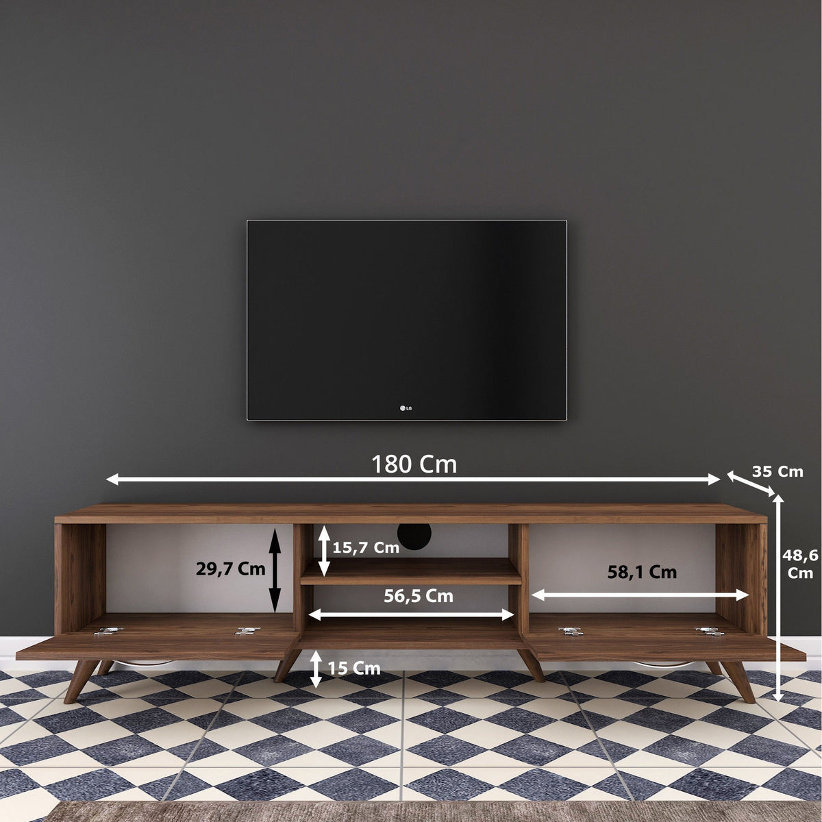 TV Furniture - TV Furniture Corfu Walnut Melamine 180x48.6x35 cm - Dimehouse