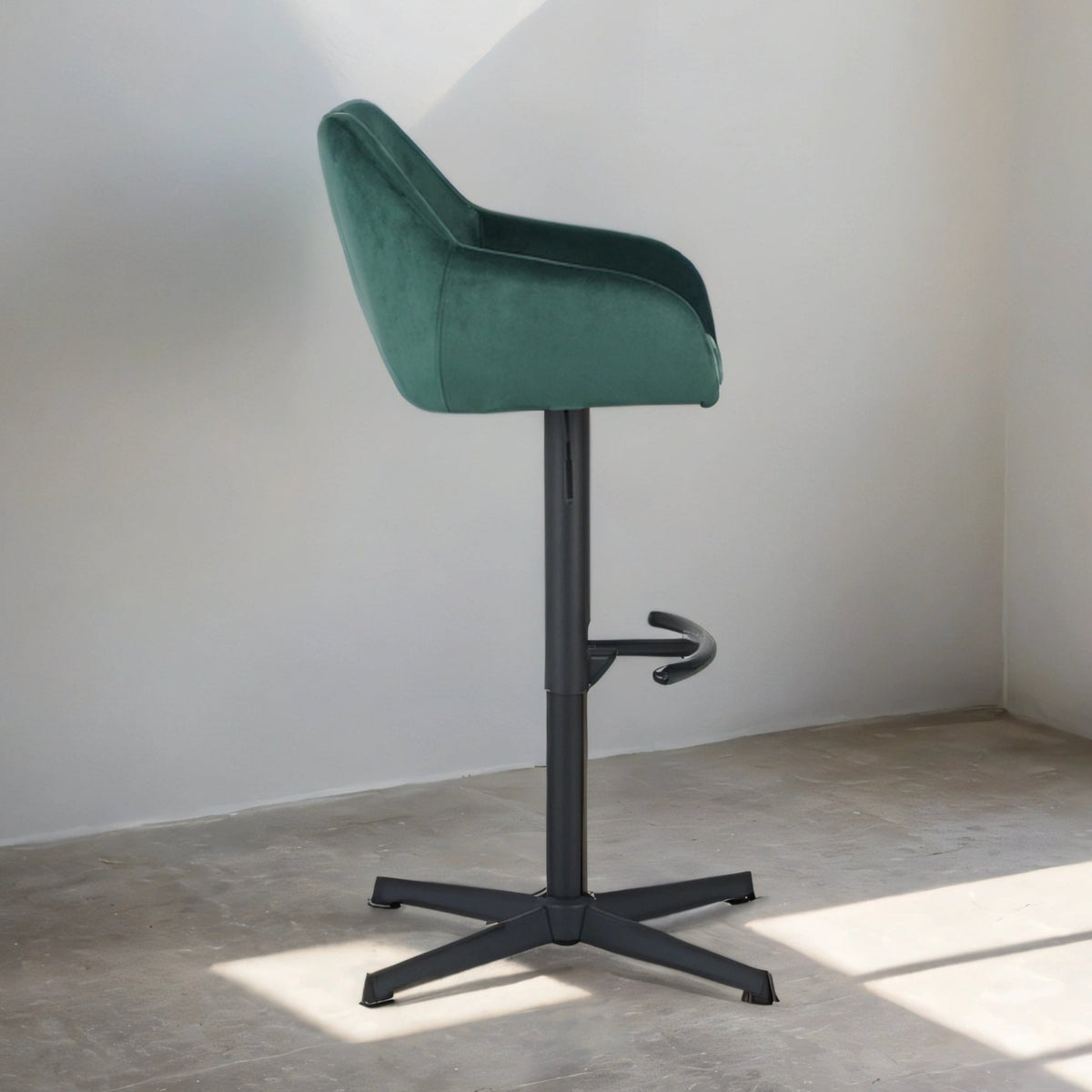 Bar Stools - Venom Bar Stool Green Velvet - Adjustable Swivel Bar Chair with Armrest - Dimehouse
