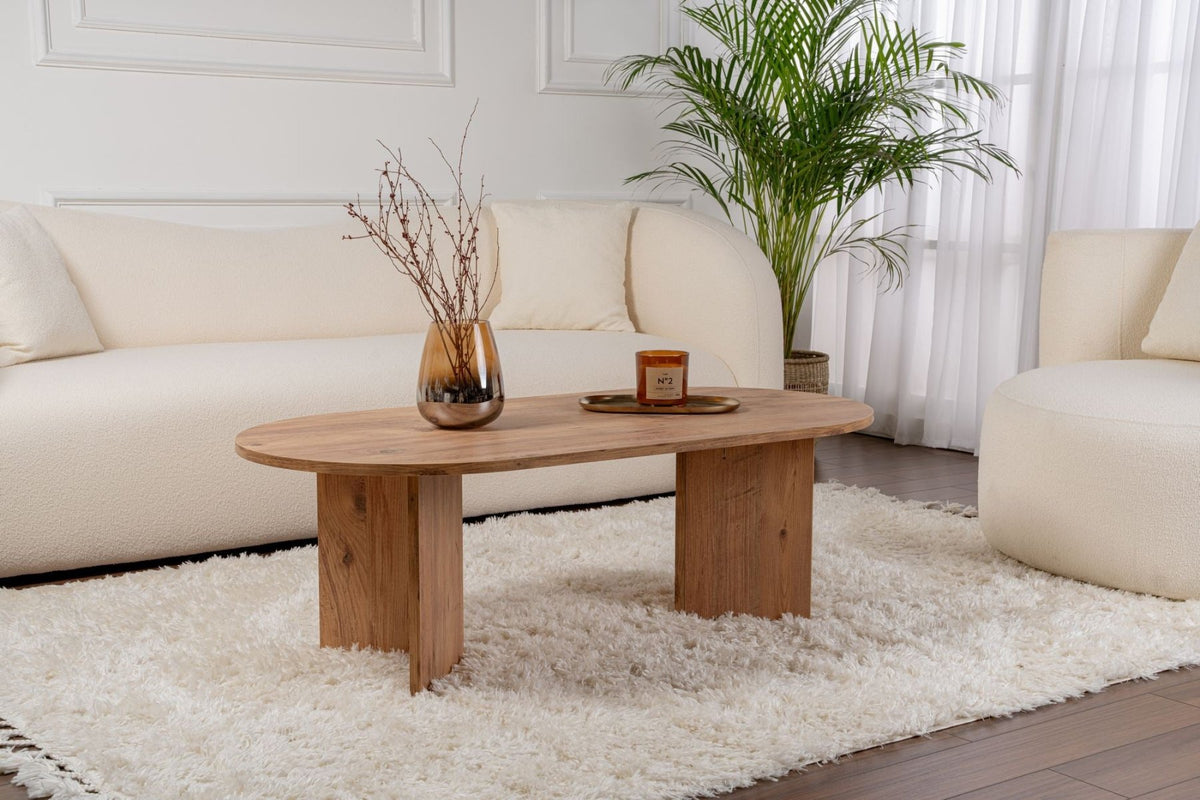 Coffee tables - Coffee table pine wood melamine arc shape Koda 119x60 cm - Dimehouse