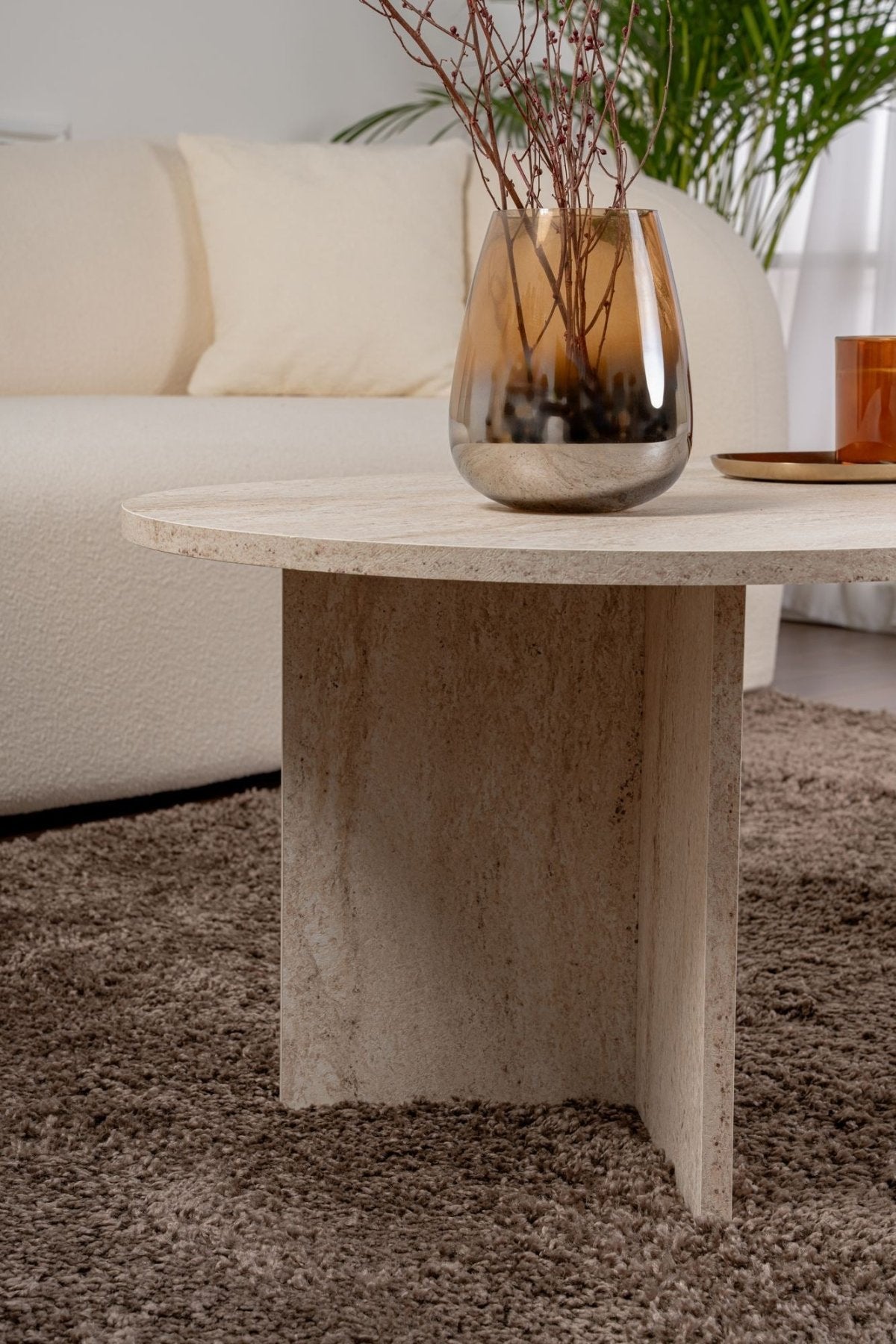 Coffee tables - Oval coffee table travertine melamine - Japandi - 119x60 cm - Sota - Dimehouse