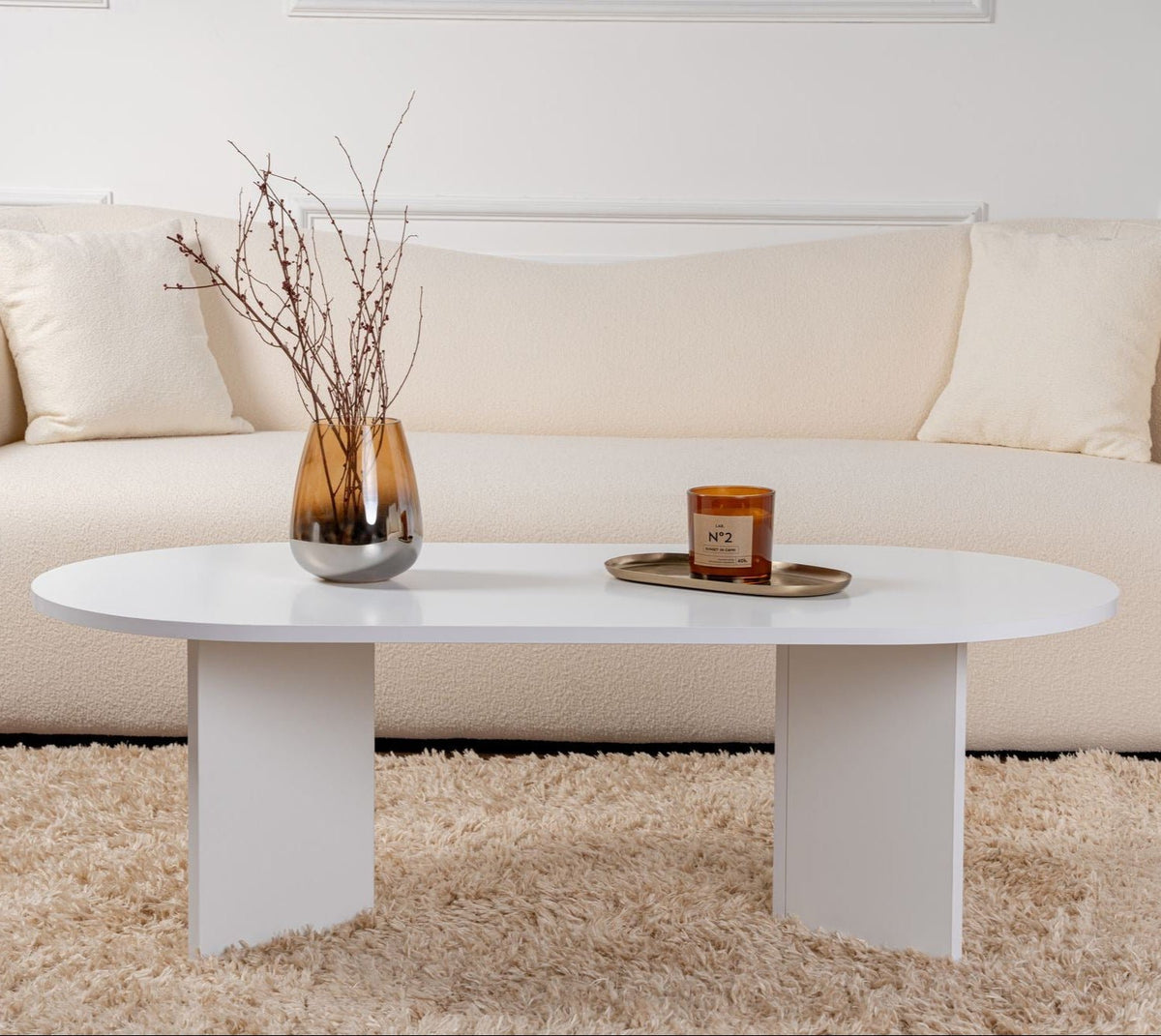 Coffee tables - Coffee table white melamine arc shape Koda 119x60 cm - Dimehouse