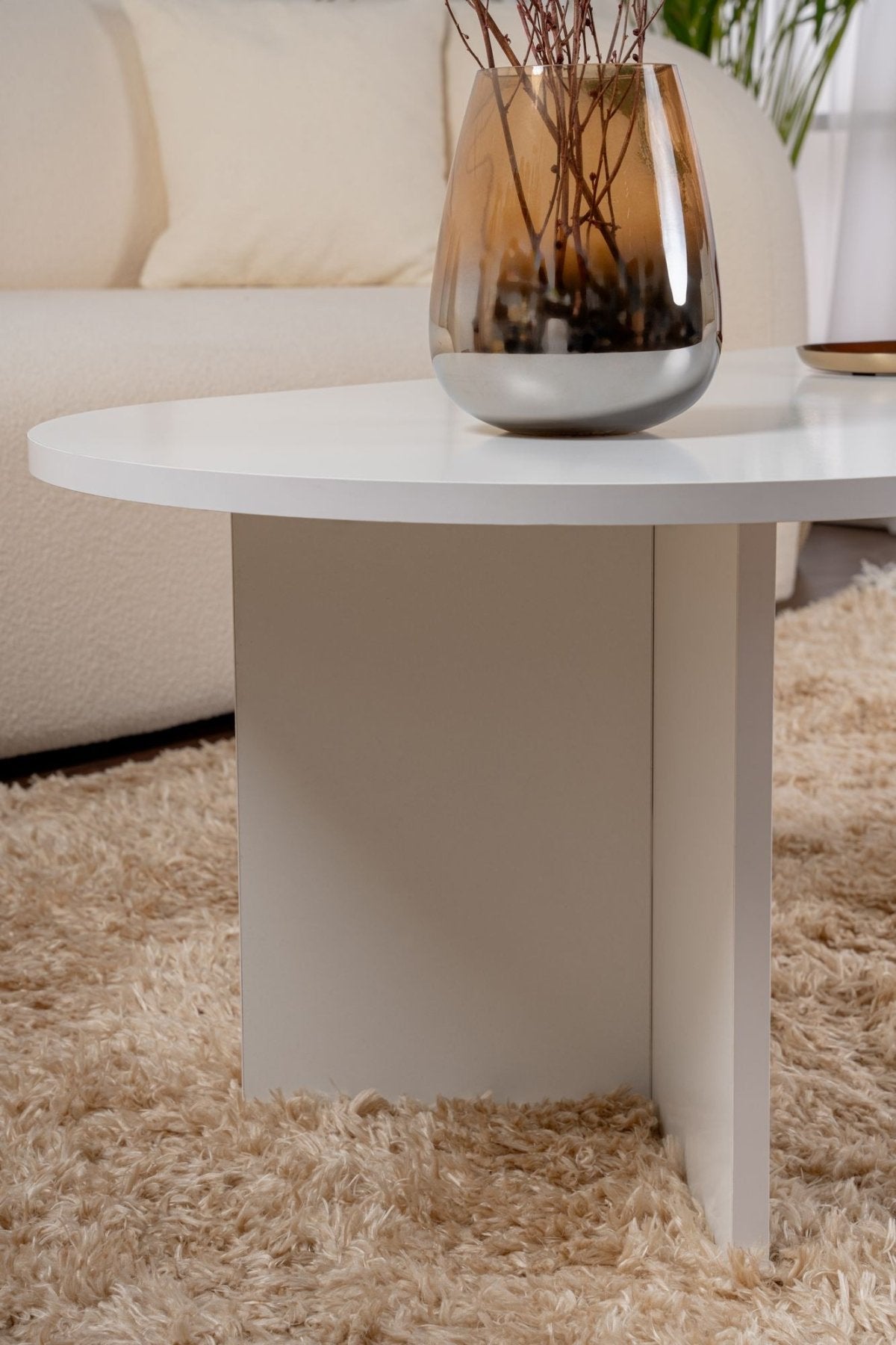 Coffee tables - Coffee table white melamine arc shape Koda 119x60 cm - Dimehouse