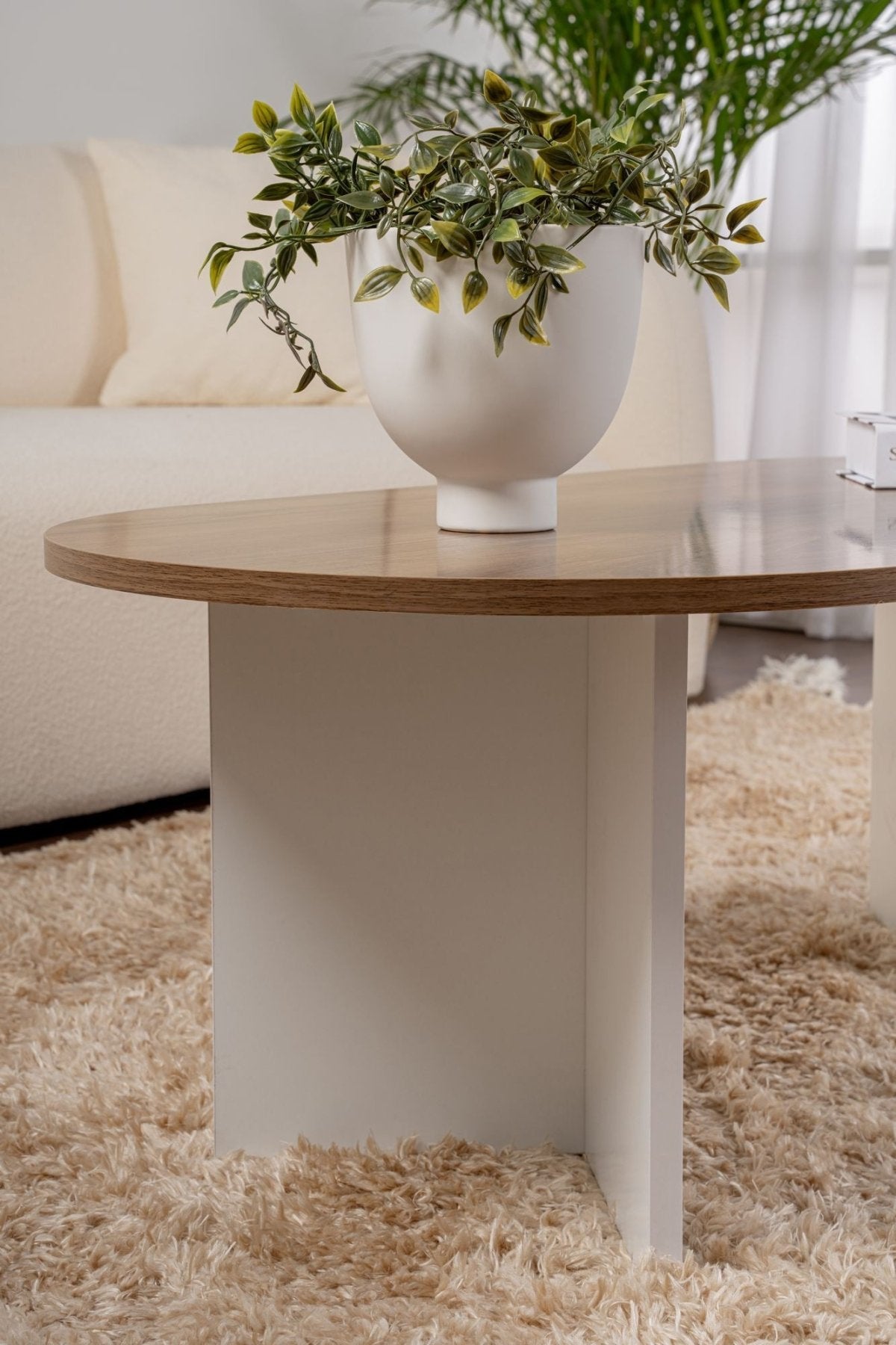 Coffee tables - Coffee table walnut white melamine arc shape Koda 119x60 cm - Dimehouse