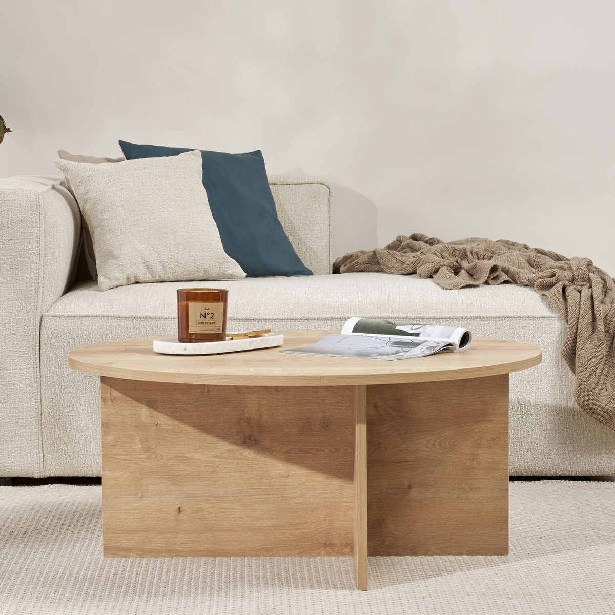 Coffee tables - Round coffee table Oak melamine - 90x90x40 cm - Dakota - Dimehouse