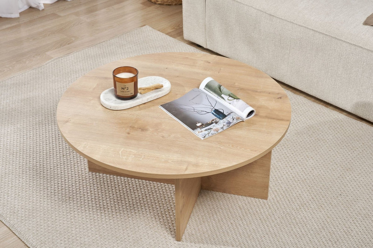 Coffee tables - Round coffee table Oak melamine - 90x90x40 cm - Dakota - Dimehouse