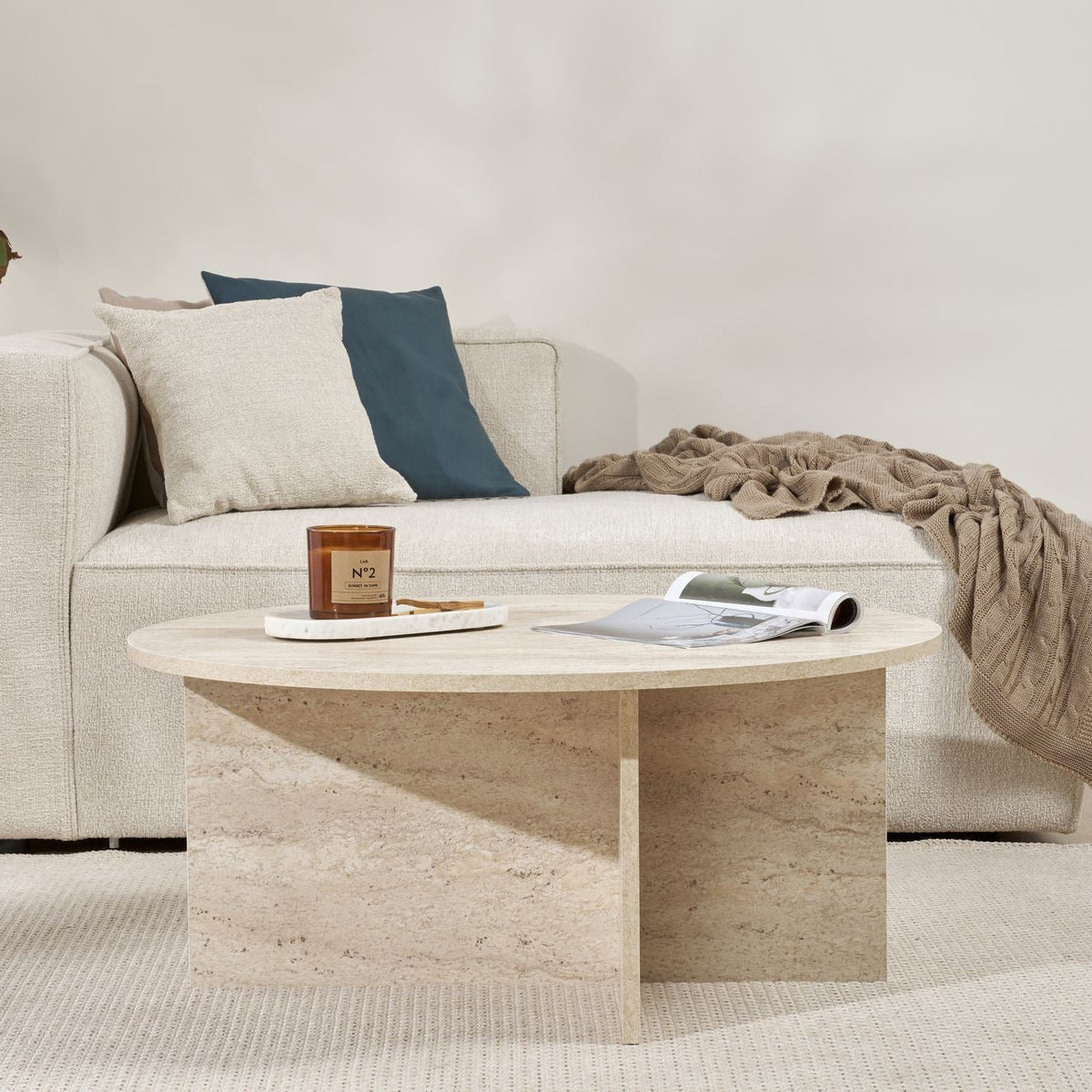 Coffee tables - Round coffee table Travertine melamine - 90x90x40 cm - Dakota - Dimehouse