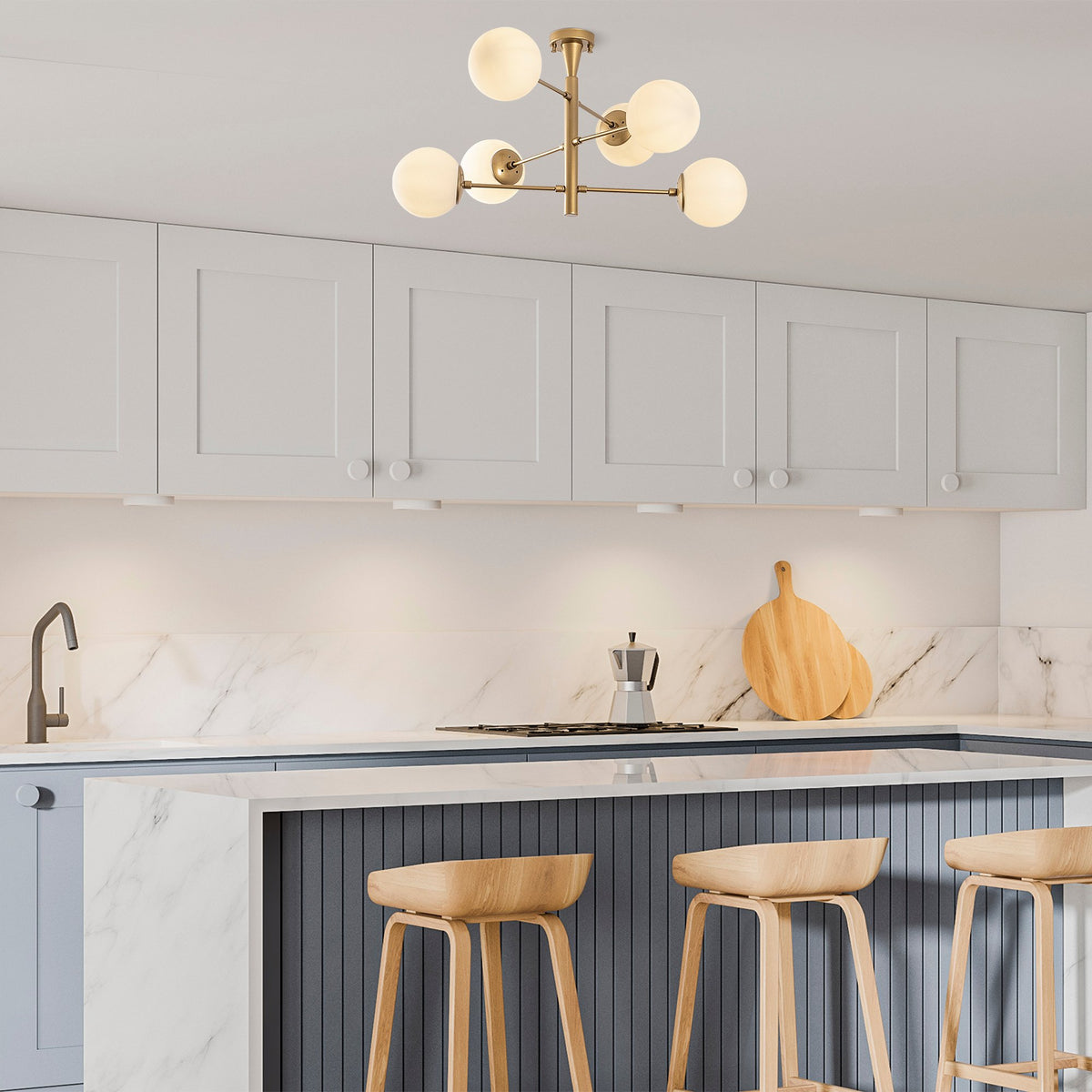Hanging lamps - Hanging lamp 6 - lights Gold Metal - 75 x 75 cm - Luster - Dimehouse