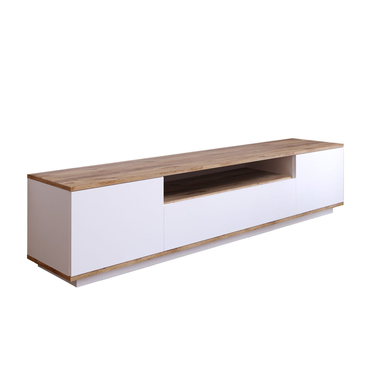 TV Furniture - TV Furniture Salerno Atlantic Pine White Melamine 180x44.6x44.5 cm - Dimehouse