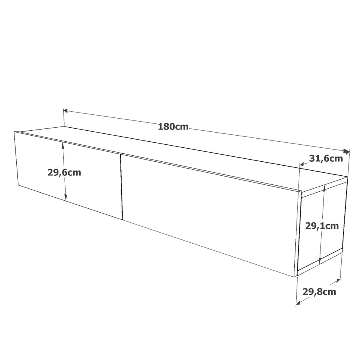TV Furniture - Floating TV Furniture Turin Atlantic Pine Melamine 180x29.6x31.6 cm - Dimehouse