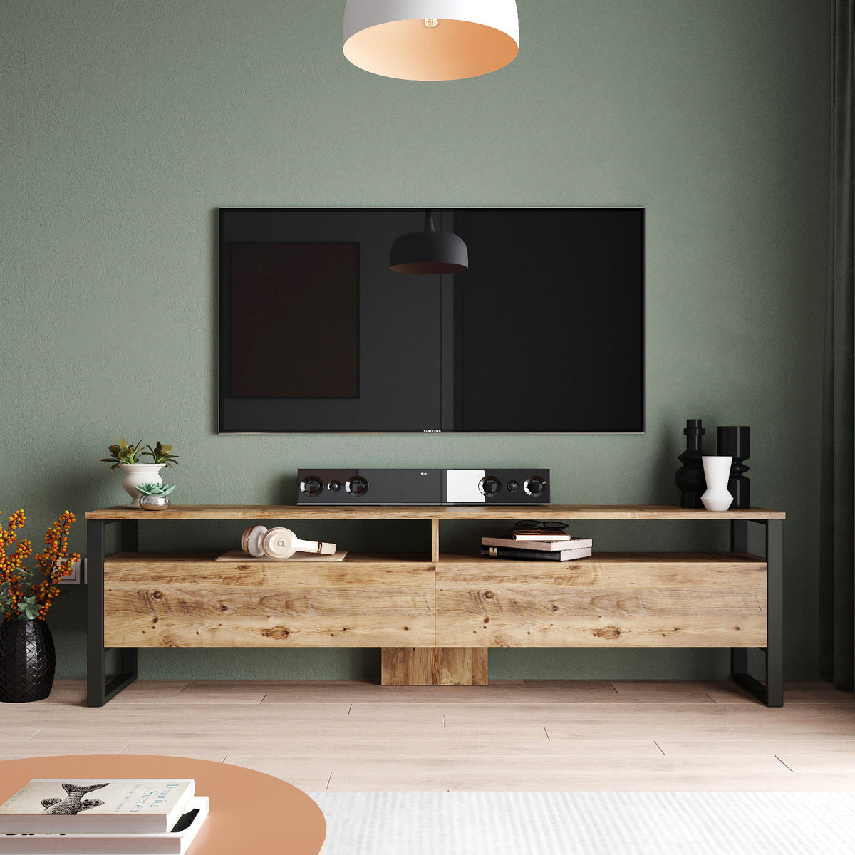 TV Furniture - TV Furniture Set Sable Atlantic Pine Melamine 180x56x35.5 cm - Dimehouse
