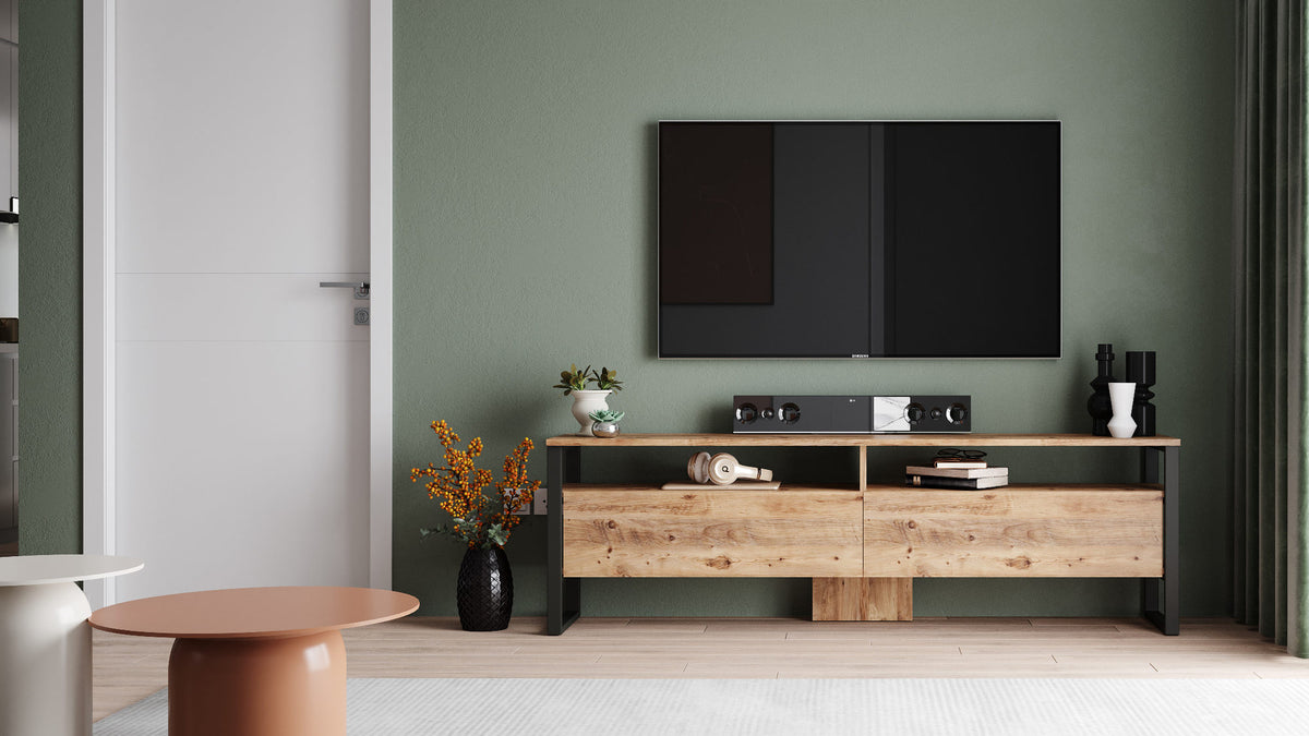 TV Furniture - TV Furniture Set Sable Atlantic Pine Melamine 180x56x35.5 cm - Dimehouse
