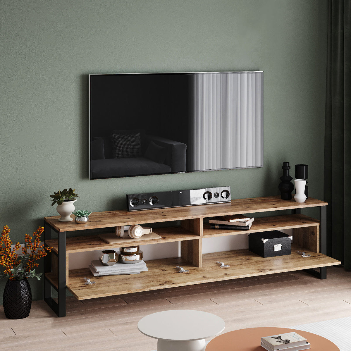 TV Furniture - TV Furniture Set Sable Atlantic Pine Melamine 180x56x35.5 cm - Dimehouse