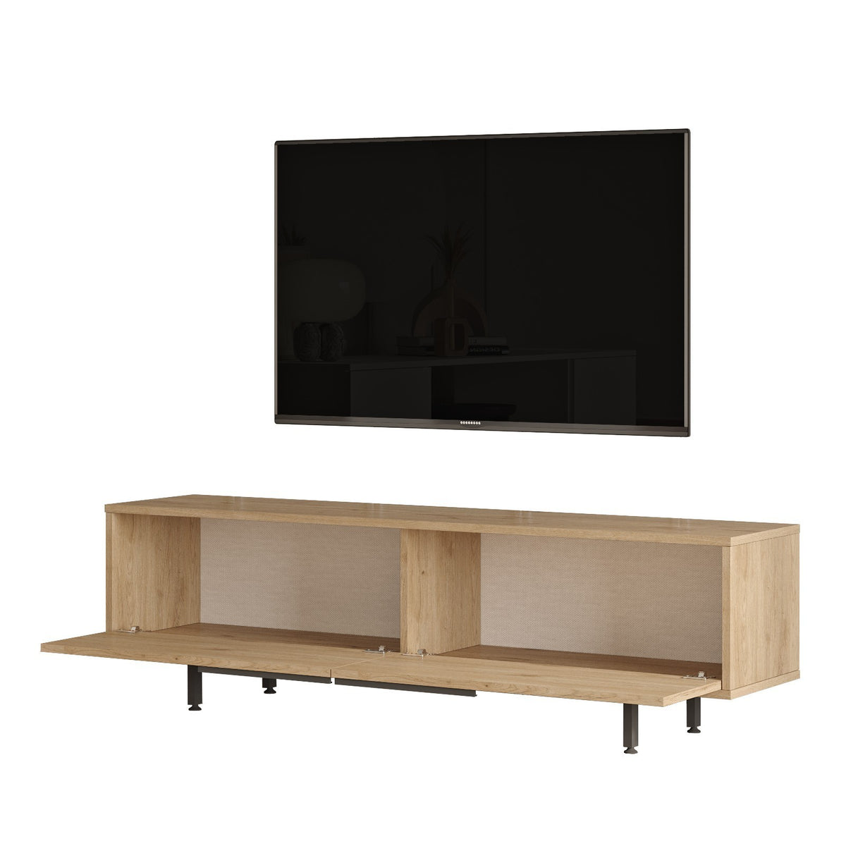 TV Furniture - TV Furniture Japandi Cosmos Walnut Oak Melamine 160x45.1x35.5 cm - Dimehouse