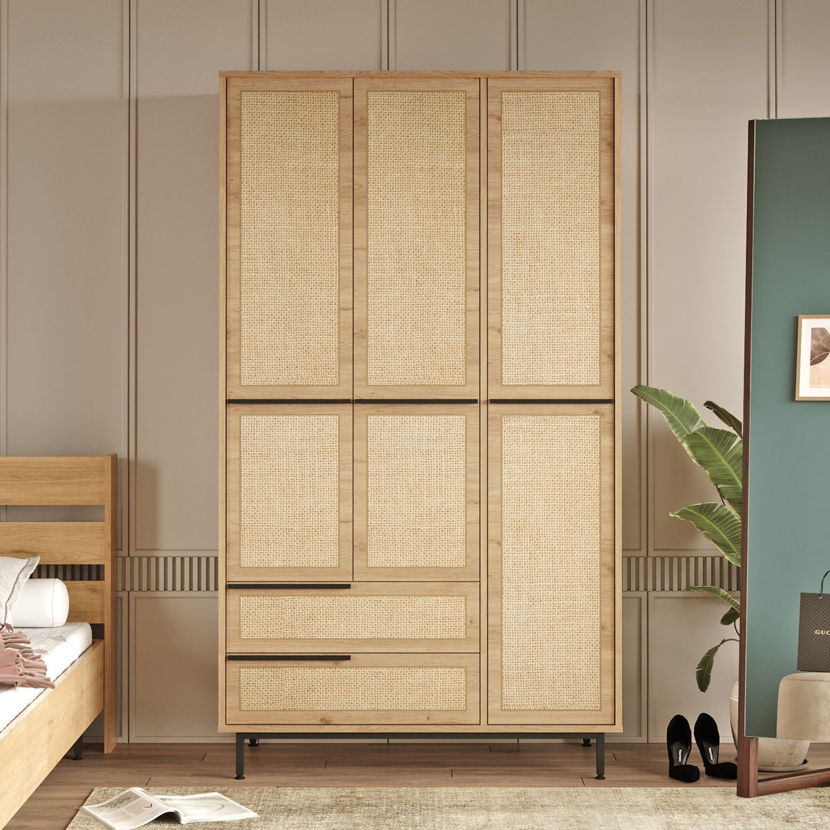 Wardrobes - Wardrobe Kosmos Walnut Oak Melamine 112.2x195.6x55 cm - Dimehouse