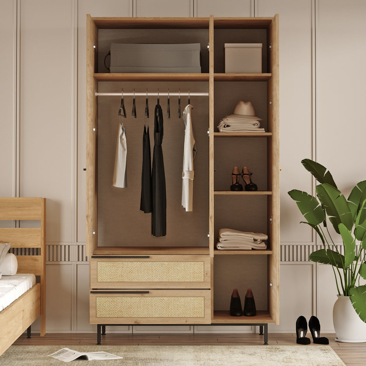 Wardrobes - Wardrobe Kosmos Walnut Oak Melamine 112.2x195.6x55 cm - Dimehouse