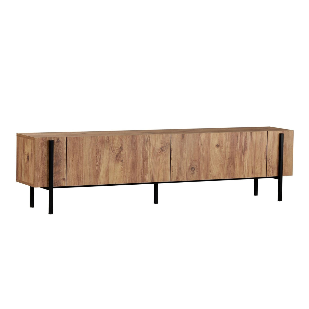 Nexus TV cabinet oak look with black 180 cm Atlantic Pine oak look and black Melamine coated wood composite
