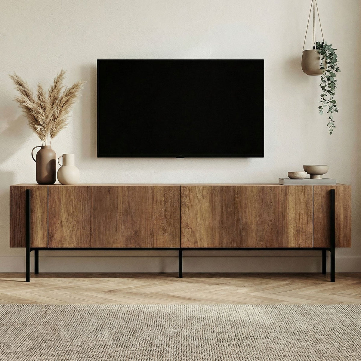Nexus TV cabinet walnut look black 180 cm Baroque walnut look and black Melamine wood composite