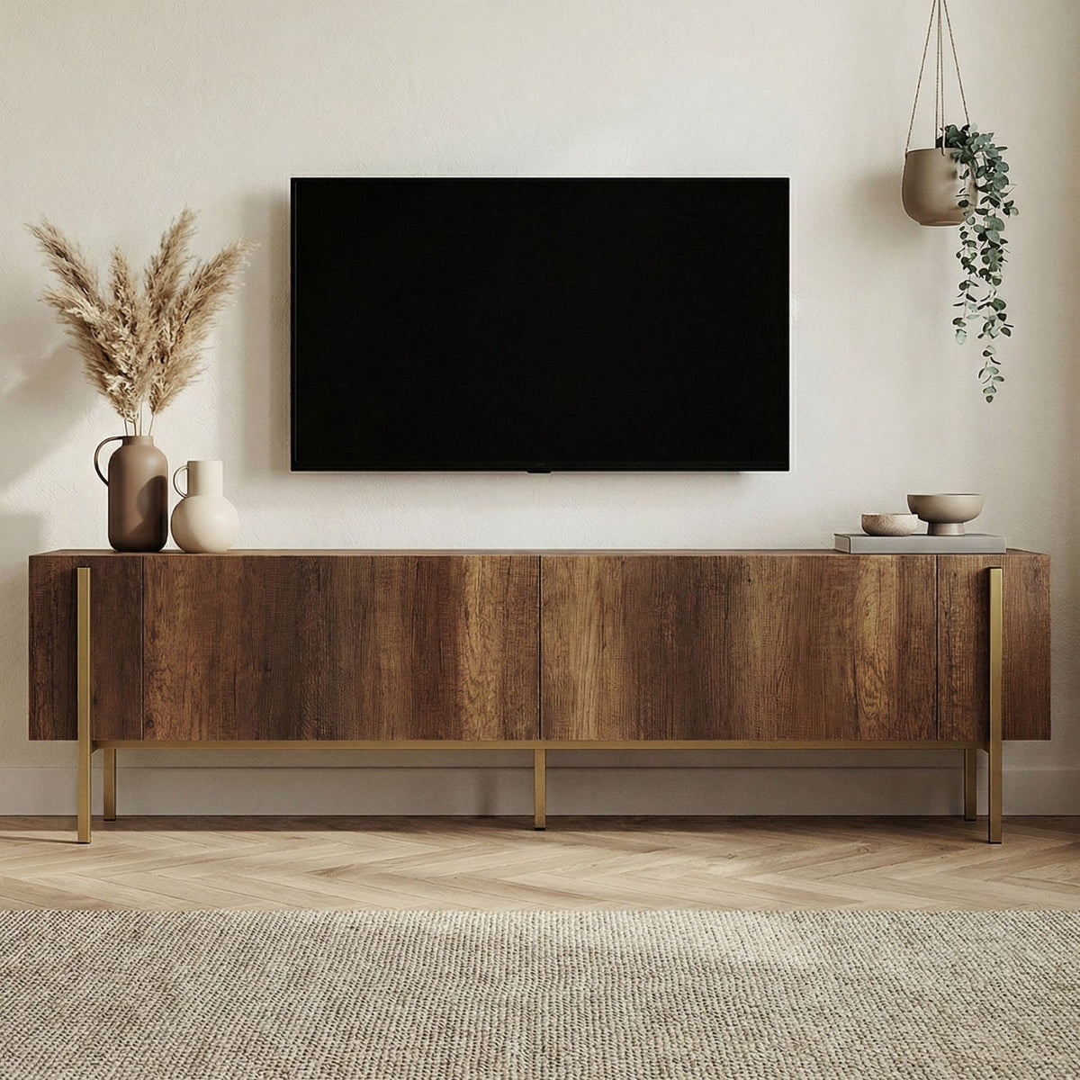Nexus TV cabinet walnut look with gold 180 cm Baroque walnut look with gold Melamine-coated wood