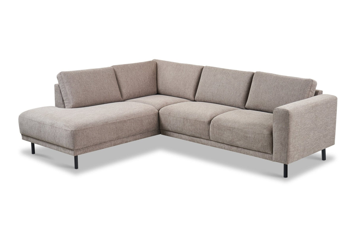 Sofas - Modern 3-seater Corner Sofa Right Taupe Fabric Aniko with Lounger 240x197x78 cm - Dimehouse