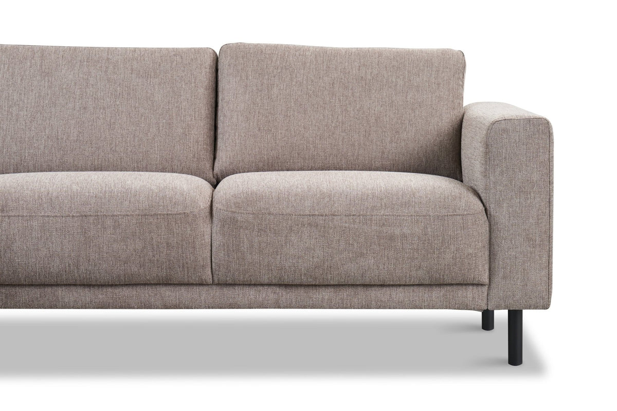 Sofas - Modern 3-seater Corner Sofa Right Taupe Fabric Aniko with Lounger 240x197x78 cm - Dimehouse