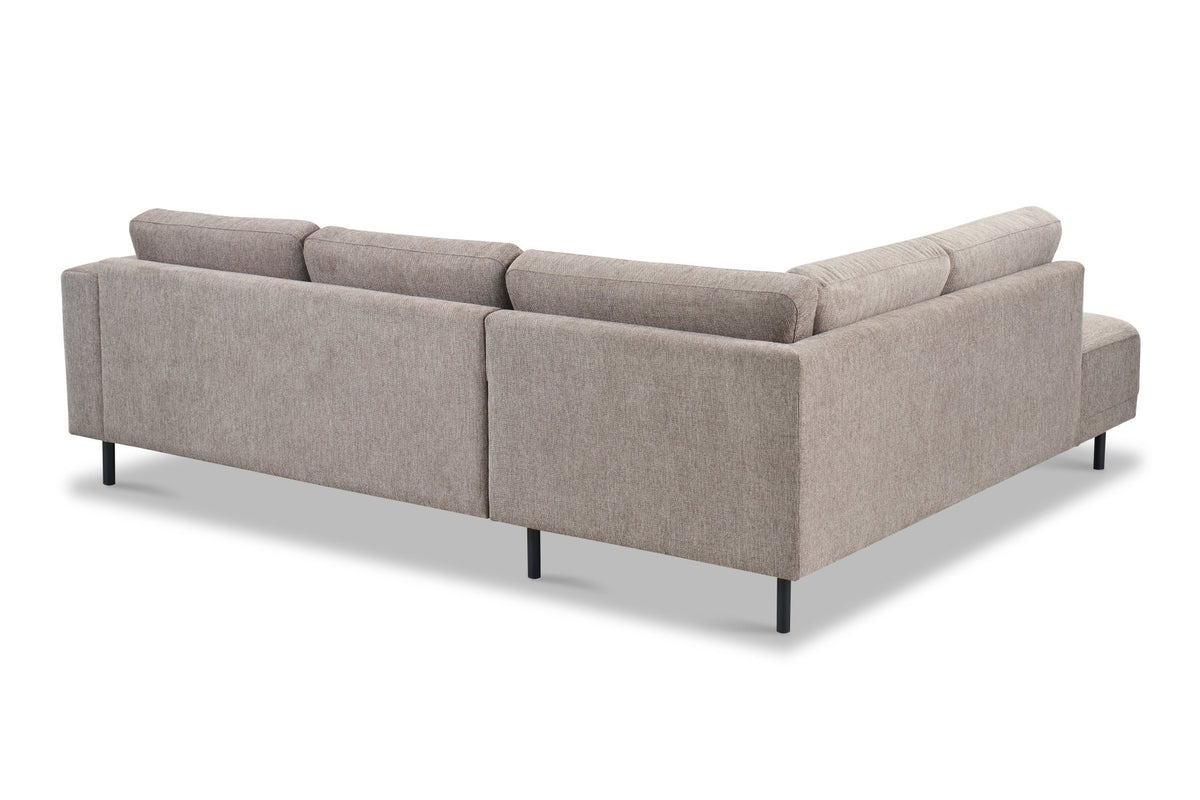 Sofas - Modern 3-seater Corner Sofa Right Taupe Fabric Aniko with Lounger 240x197x78 cm - Dimehouse