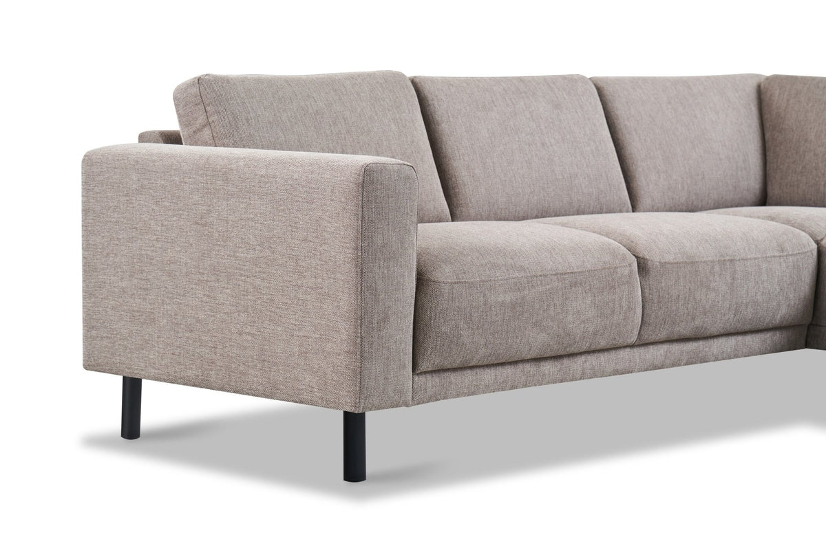 Sofas - Modern 3-seater Corner Sofa Right Taupe Fabric Aniko with Lounger 240x197x78 cm - Dimehouse