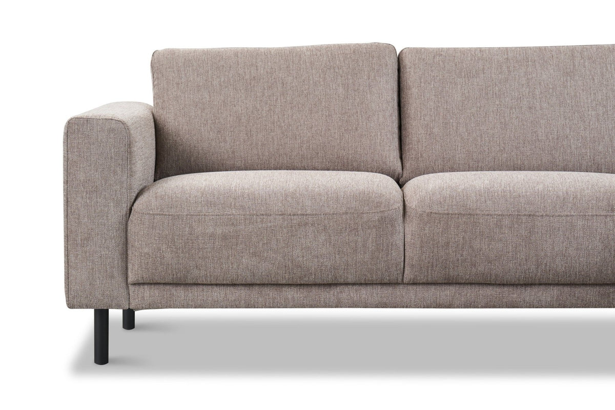 Sofas - Modern 3-seater Corner Sofa Right Taupe Fabric Aniko with Lounger 240x197x78 cm - Dimehouse