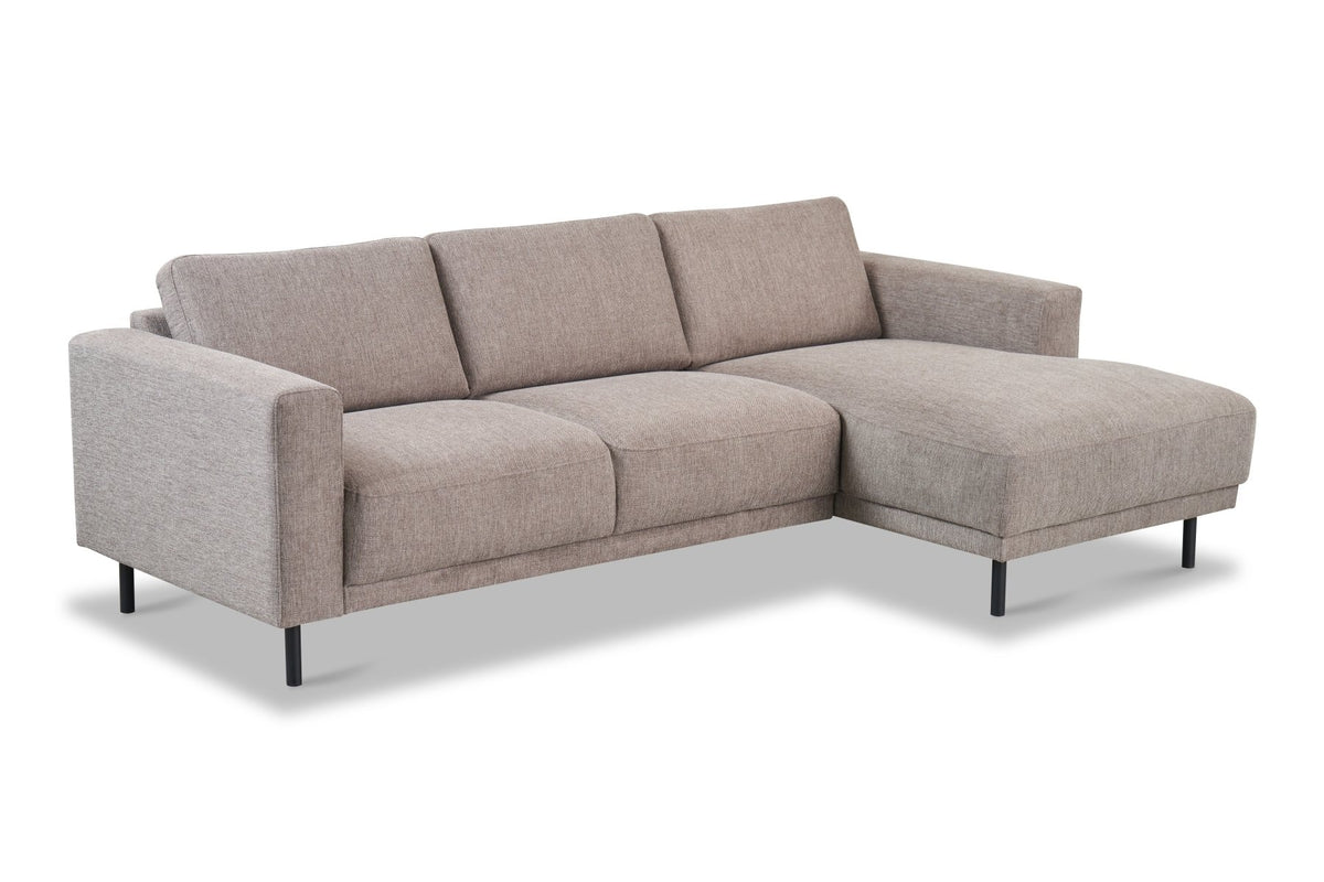 Sofas - Modern Corner Sofa Right Taupe Fabric Aniko with Chaise Longue 238x142x78 cm - Dimehouse